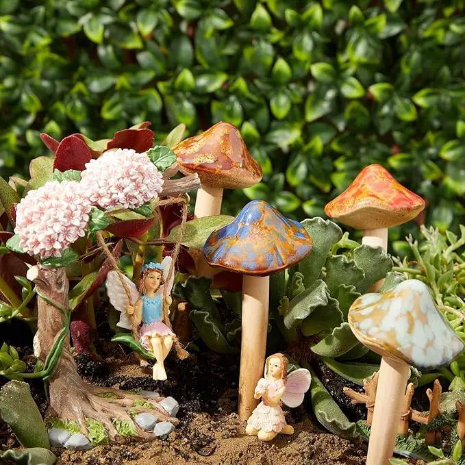 Juvale 4 Pack 5-inch Ceramic Mushroom Plant Garden Ornament and Decor - Outdoor Decoration Stakes for Planter Pots by GreenHaven Gardens