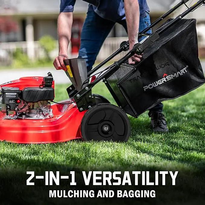 PowerSmart 21-Inch 144cc Gas Push Lawn Mower & 16-Inch 25.4cc String Trimmer/Edger with 10-Inch Brush Cutter for Grass Cutting by GreenHaven Gardens