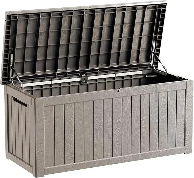 270 Gallon Heavy Duty Outdoor Storage Box - Extra Large Package Protection for Outside Deliveries, Patio Storage Bench & Resin Deck Chest with Lock, UV-Resistant, Slate Grey by GreenHaven Gardens