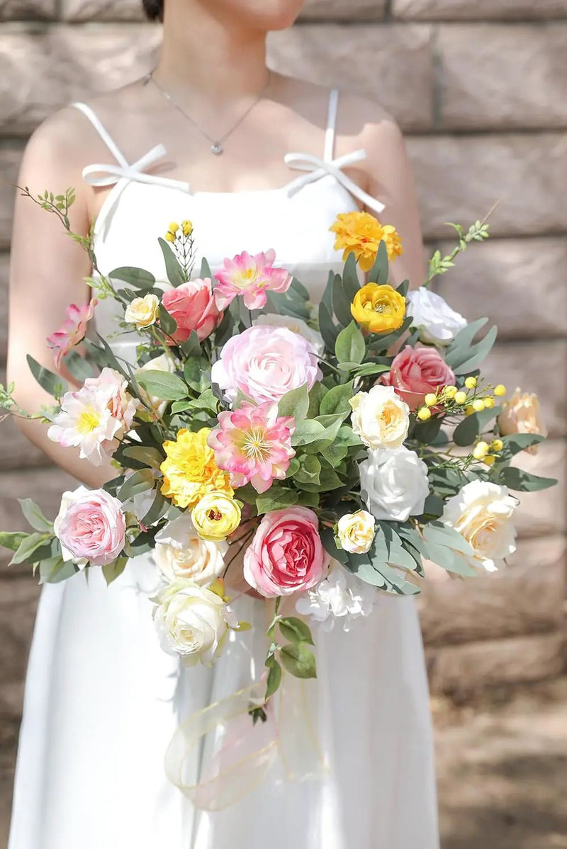 Artificial Flower Assortment for DIY Centerpiece Arrangement Wedding Hand Bouquet Flower Bouquet Centerpiece Arrangement Party Baby Shower Home Decoration (Pink Yellow) by GreenHaven Gardens
