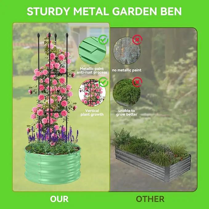 1 Pack Raised Garden Beds Outdoor, Galvanized Metal Raised Garden Bed with Trellis, 23.6x23.6x60in Tomato Cages for Garden Planters Box with Trellis for Climbing Plants Vegetable Vine Flowers by GreenHaven Gardens