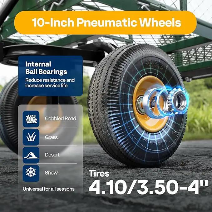 VIVOHOME Heavy Duty 880 Lbs Capacity Mesh Steel Garden Cart Folding Utility Wagon with Removable Sides and 4.10/3.50-4" Wheels 10 Inch Tire(Green) by GreenHaven Gardens