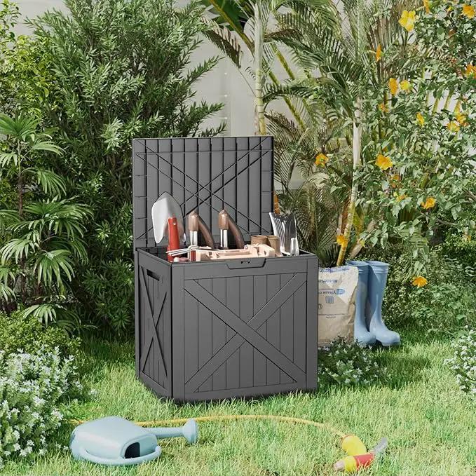 38 Gallon Outdoor Deck Box,Storage Lockable Waterproof Patio Furniture,Garden Tools,Cushions,Pool Accessories Outside Storage Resin Box(BlackX) by GreenHaven Gardens