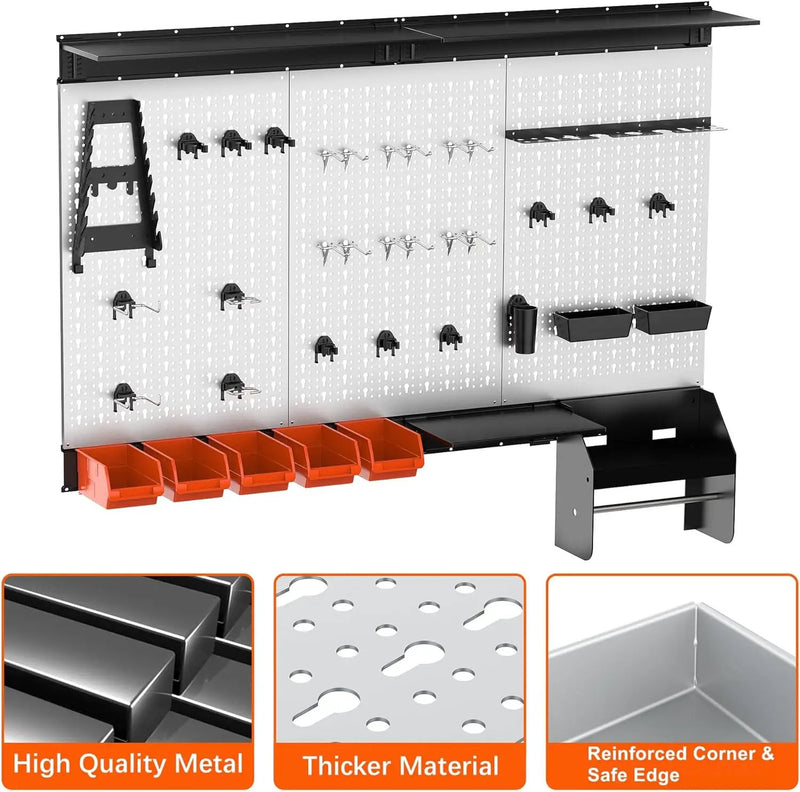 TORACK Pegboard Wall Organizer 4 ft. Garage Metal Pegboard Tool Organizer System, Tools Storage Peg Board Kit with Hooks and Accessories, Wall Mounted Storage Bins, Overhead Shelves by GreenHaven Gardens