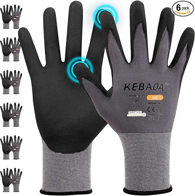 Kebada W2 Work Gloves for Men and Women, Nitrile Coated Working Gloves for Gardening, Construction, Warehouse, Safety Gloves for Work in Yard and Outdoors, 6 Pairs, Small by GreenHaven Gardens