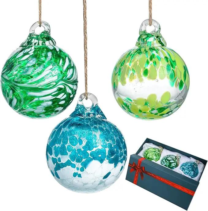 3pcs Hand Blown Glass Gazing Balls Blown Glass Christmas Ornament Balls Hanging Friendship Balls for Home Window Outdoor Garden Patio Decor by GreenHaven Gardens