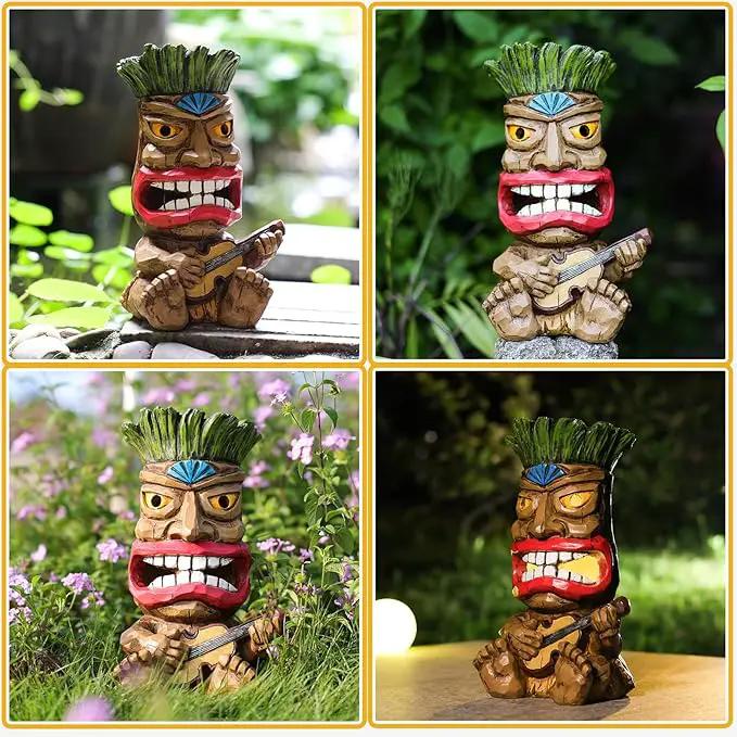 Solar Tiki Statue Outdoor Decor-Garden Guitar Tiki Statues-Tiki Bar Decorations for Outdoor Patio Yard Lawn Balcony Bar Party,Waterproof Garden Sculpture 10.35 Inch Tall by GreenHaven Gardens