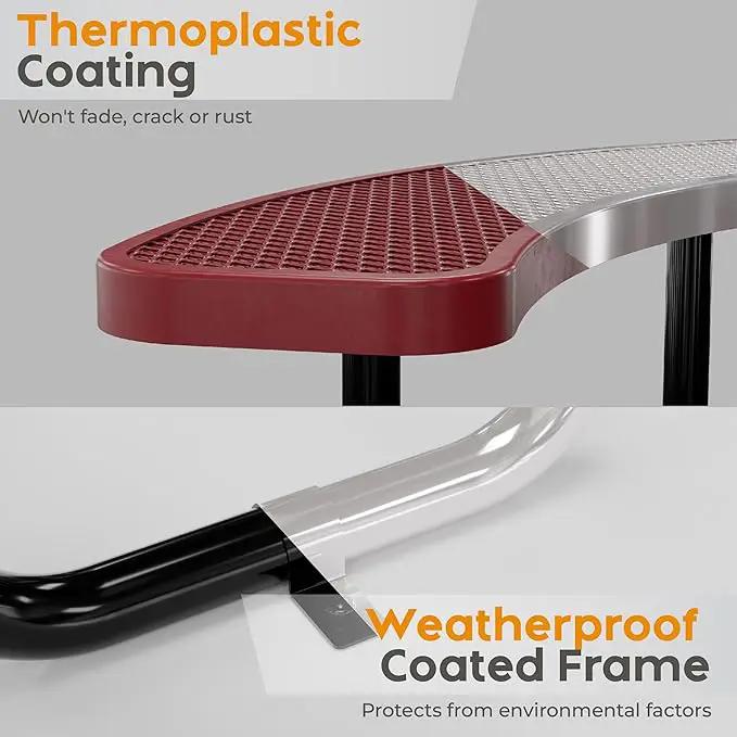Metal Picnic Tables for Outdoors with Umbrella Hole - Coated Steel Heavy Duty Commercial Grade Table with Adjustable Seats (Red, 46 in, Round, Expanded Steel) by GreenHaven Gardens