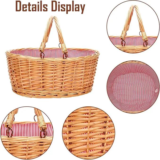 Wicker Picnic Basket with Double Folding Handles, Natural Large Willow Hamper Empty Basket Cheap Easter Eggs Candy Storage Wine Basket for Toy, Flower, Wedding（Red 16inch） by GreenHaven Gardens