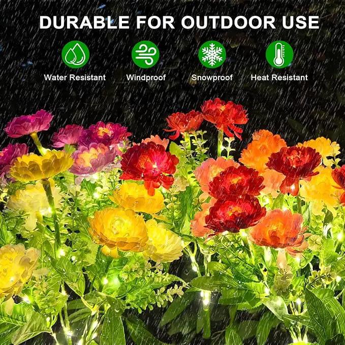 Solar Flowers Lights, 2 Pack Solar Garden Lights with 14 Blooming Flowers, Waterproof Solar Outdoor Fairy Lights for Outside Yard, Garden, Pathway, Walkway, Patio, Lawn, Cemetery, Grave Decor by GreenHaven Gardens