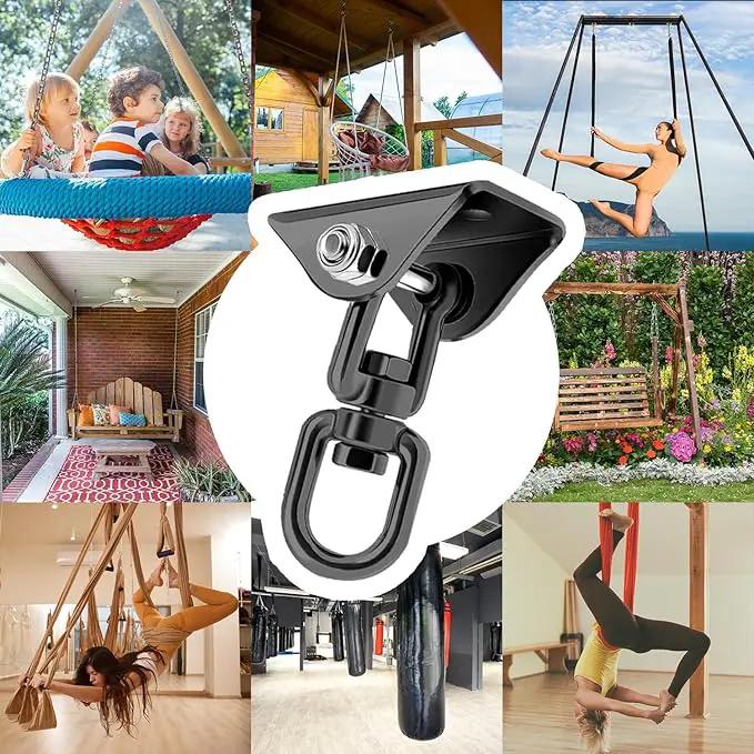 Heavy Duty Hammock Hanging Kit, 360° Rotating 1200 lb Swing Hangers for Hammock Chair Stand, Seat, Porch Swing, Yoga, Tree, Ceiling Mount, Indoor Outdoor Hanging Hardware Black | Pack of 3 by GreenHaven Gardens