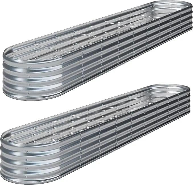 KFN 2PCS 12x1.8x1FT Galvanized Raised Garden Bed,Raised Garden Bed Kit-Oval Metal Vegetable Box,Large Planter Flower Boxes Outdoor,Planting for Vegetables,Flower,Herb,Sliver,0.7mm by GreenHaven Gardens