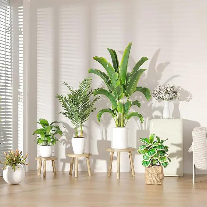 3-Pack Wood Plant Stands Indoor, Single Plant Stand for 6-12 Inch Pots, Mid-Century Modern Plant Stool, Tall Plant Stand for Large Plants for Living Room, Balcony, Office (Light Brown by GreenHaven Gardens