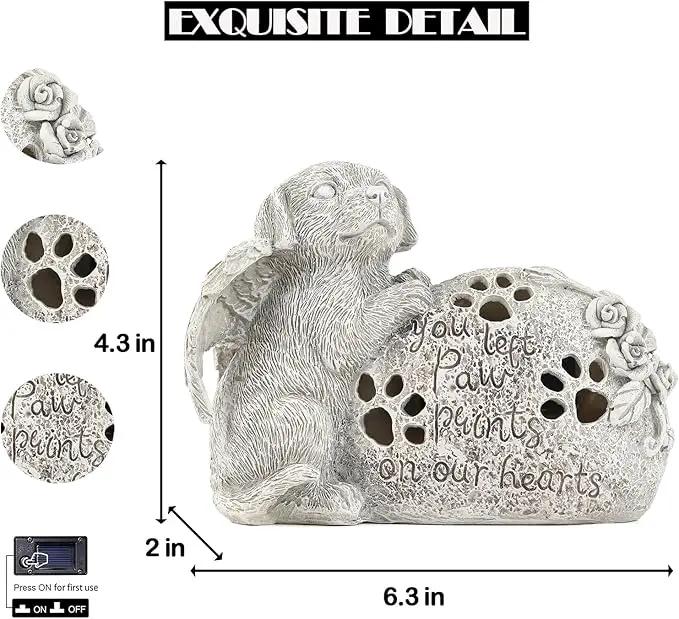 Dog Memorial Gifts Outdoor Statue with Solar Lights,Outdoor Resin Pet Ornament Grave Memorial Angel Decor Stone Effect by GreenHaven Gardens