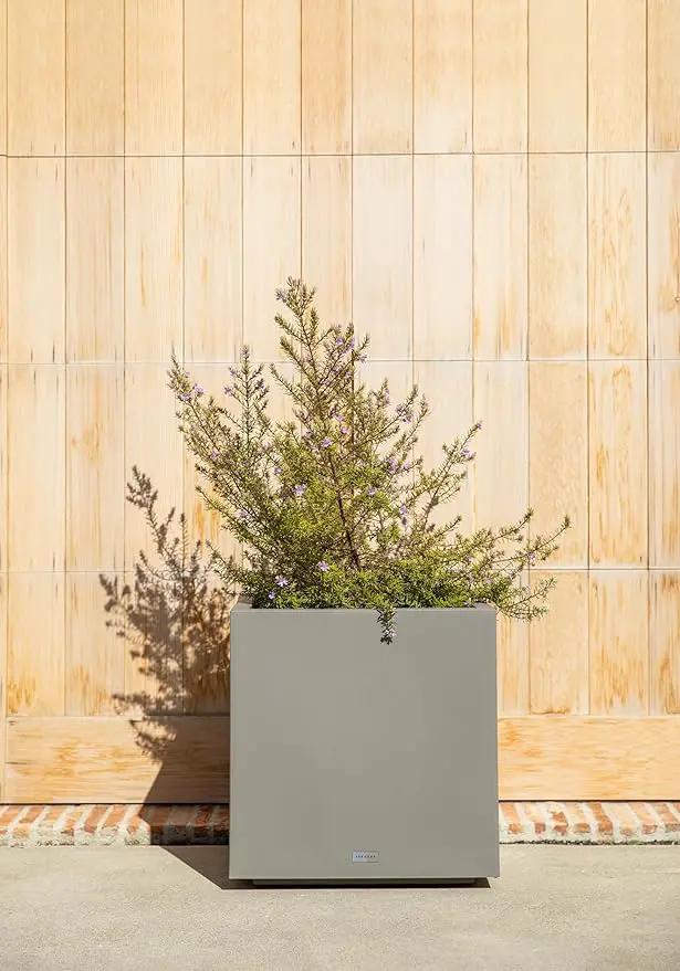 Veradek Block Series Cube Plastic Planter - Large Square Planter for Indoor or Outdoor Patio/Garden | Durable All-Weather Use with Drainage Holes | Modern Décor for Tall Plants, Trees, Flowers by GreenHaven Gardens