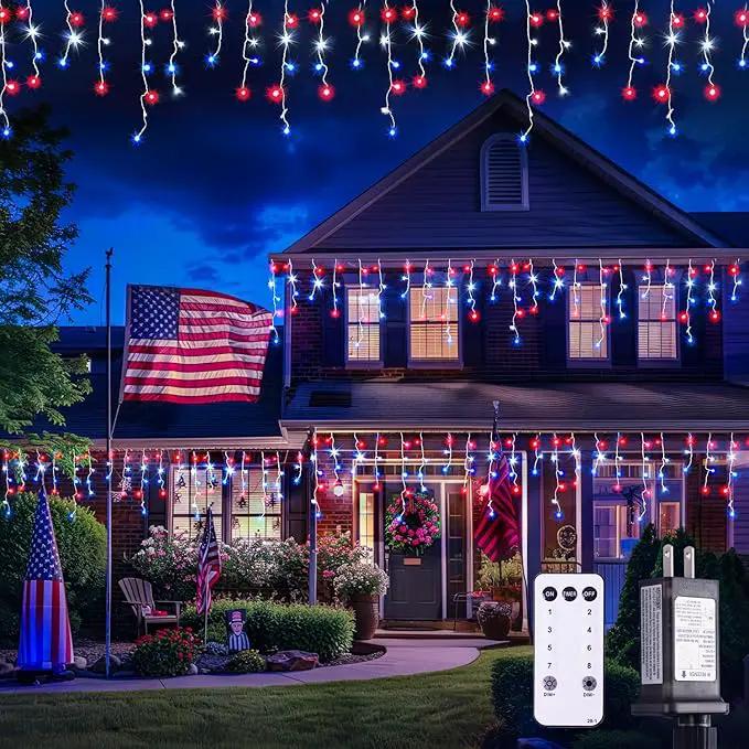 JMEXSUSS Icicle Lights for 4th of July Decor, 400 LED Red White and Blue Icicle Lights for Outside, 38.8 Ft Independence Day Icicle String Lights Indoor Outdoor Holiday Christmas American Flag Decor by GreenHaven Gardens
