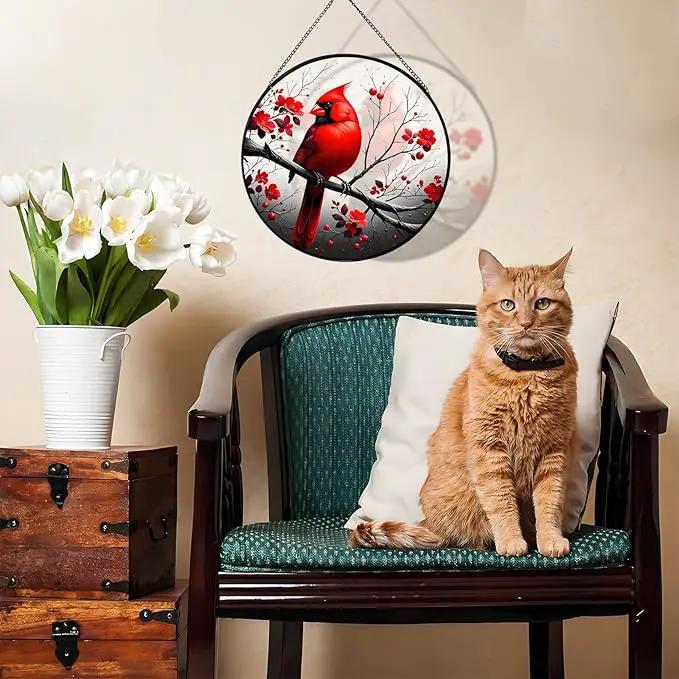 RIVEENY Cardinal Stained Glass Window Hanging,Cardinal Stained Glass Suncatcher,8" Window Suncatcher Hanging Ornaments Wall Art, Hand-Painted Glass Panel Home Decor for Mom Grandma by GreenHaven Gardens