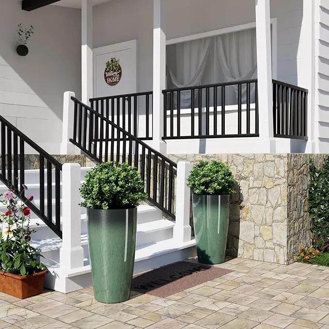 QCQHDU 21 inch Tall Planters for Indoor & Outdoor Plants, 2 Pack Sturdy Plant-Flower-Tree Pots for Front Porch Patio Deck Living Room Decor by GreenHaven Gardens