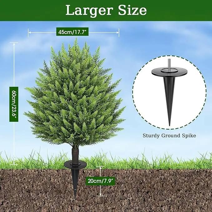31" Artificial Cedar Topiary Ball Trees with Ground Spike,2 Pack Fake Pine Shrubs Bushes, UV Resistant Faux Evergreen Cypress Tree Plants for Indoor Outdoor Planters Front Porch Garden Decor by GreenHaven Gardens