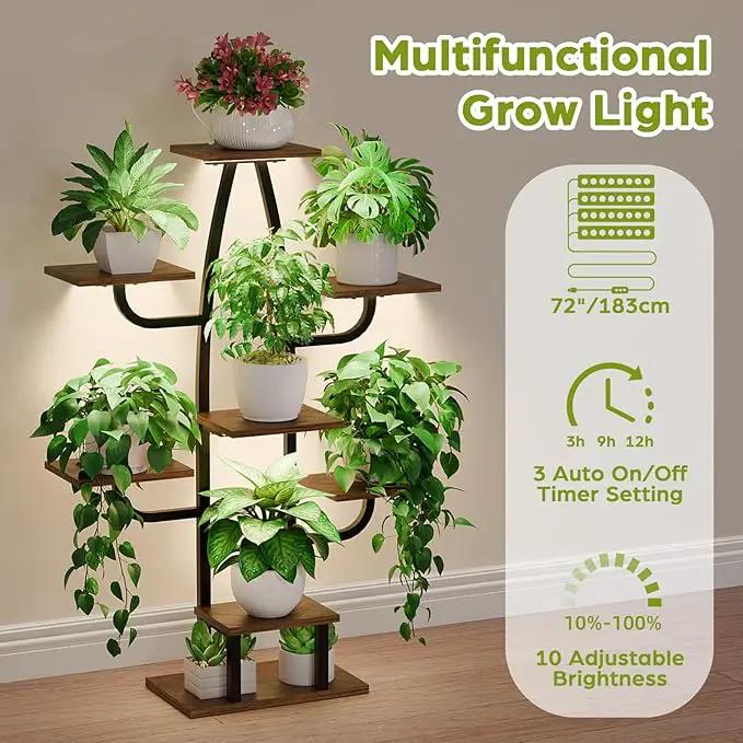 Indoor Plant Stand with Grow Light - 8 Tier Plant Shelf indoor, 43" Corner Stand with Multiple Tiers, Cactus Flower Holder for Living Room, Patio, Hallway by GreenHaven Gardens
