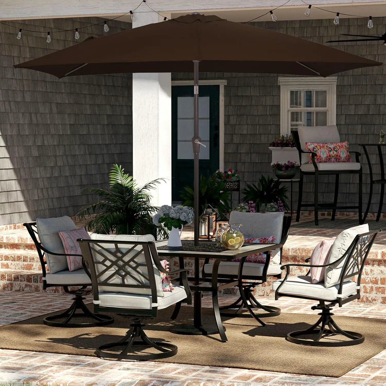 JEAREY 6.5x10 ft Rectangular Patio Umbrellas Outdoor Market Umbrella with Push Button Tilt and Crank, Rectangle Table Umbrella 6 Sturdy Ribs UV Protection for Pool Garden Backyard Deck, Brown by GreenHaven Gardens