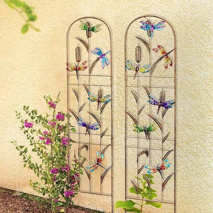 Set of 2 Dragonfly Metal Garden Trellis for Climbing Plants, Decorative Vegetables Flowers Vine Trellis for Outdoor Patio 60'' H x 11'' W by GreenHaven Gardens