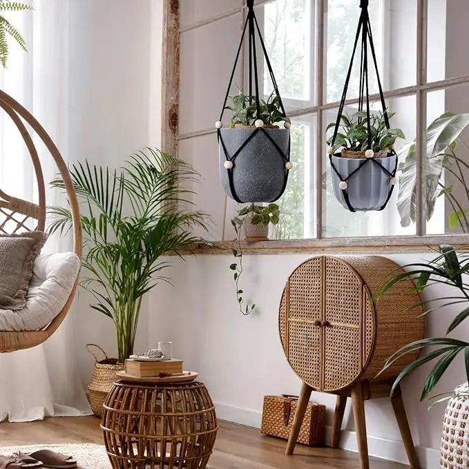 Artilady Black Hanging Planter for Indoor Plants Macrame Plant Hanger Large Hanging Plant Holder Basket with Adjustable Beads Outdoor Window Boho Plant Wall Decor by GreenHaven Gardens