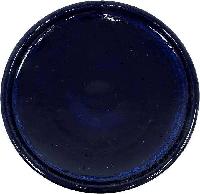Sunnydaze 21" H Ceramic Bird Bath for Outside - Hand-Painted Outdoor Bird Bath Bowl, UV/Frost-Resistant Finish - Midnight Blue - Ribbed Pedestal by GreenHaven Gardens