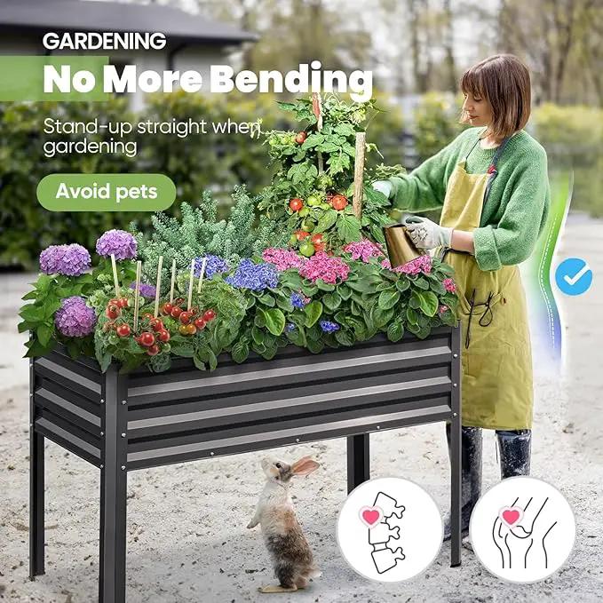 KING BIRD Large Raised Garden Bed with Legs Galvanized Elevated Planter Box 48×24×30 in for Backyard, Patio, Balcony, 400lb Capacity, Dark Grey by GreenHaven Gardens