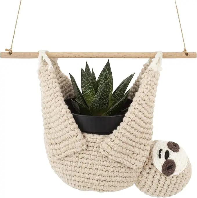 Home Decor Sloth Hanging Planters for Indoor Plants, Indoor/Outdoor Hanging Plant Holder, Plant Hanger Gift Idea for Sloth Lovers, Animal Wall Planter, 4 inch by GreenHaven Gardens