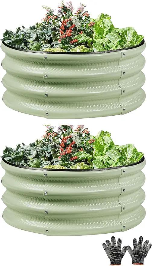 2 Pcs 2x2X1 FT Round Galvanized Raised Garden Bed Kit, Light Green Outdoor Planter Garden Bed, Metal Raised Box for Vegetables, Fruits, Flowers & Herbs by GreenHaven Gardens