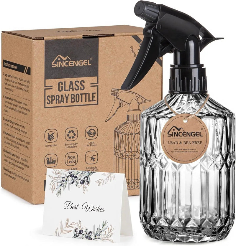 Plant Mister Spray Bottle, 13.5 oz Leak Proof Glass Spray Bottle for Inside Plants, Succulents, Herbs, Cleaning, Hair Care, Refillable Fine Mist Sprayer with Adjustable Mist Nozzle (Grey) by GreenHaven Gardens