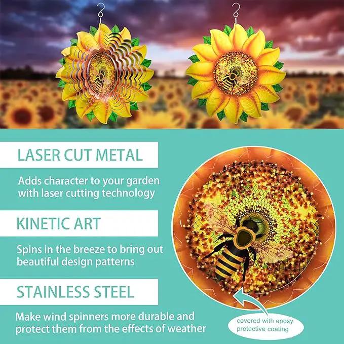 Sunflower Wind Spinner Metal Garden Decor Outdoor 3D Stainless Steel Sculptures Kinetic Hanging Whirligigs Yard Art Decorations Backyard Indoor Patio Lawn Ornaments Clearance Sun Catcher Windmill by GreenHaven Gardens