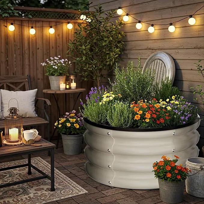 ZXZYHFTY Round Galvanized Raised Garden Bed kit,White Outdoor Garden Raised Planter Box, Round Large Metal Raised Garden Beds for Vegetable 2 * 2 * 1ft 2 Pcs by GreenHaven Gardens