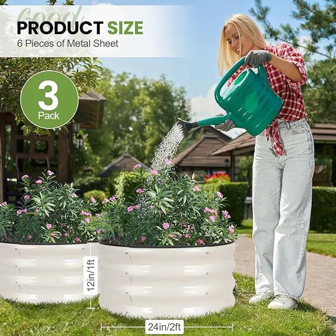 G GOOD GAIN Round Raised Garden Bed - 3Pcs 2x2x1ft Galvanized Steel Planter Boxes Outdoor with Rubber Edge Trim | Metal Raised Beds for Gardening Vegetables Flowers Fruits Herbs (White) by GreenHaven Gardens