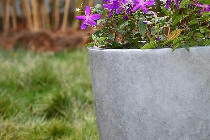 Kante 14 Inch Dia Round Concrete Planter, Indoor Outdoor Large Plant Pot with Drainage Hole and Rubber Plug for Home Patio Garden, Natural Concrete by GreenHaven Gardens