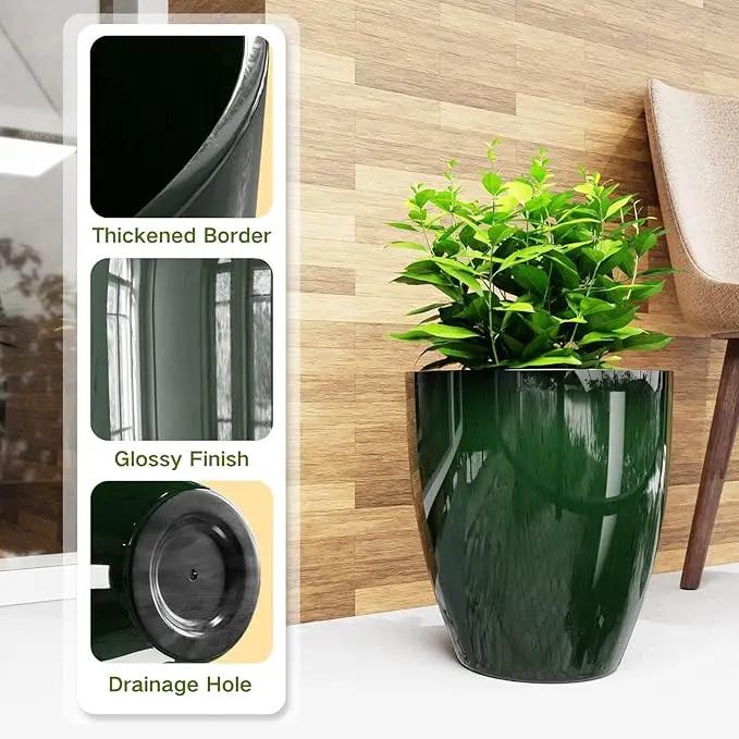 QCQHDU Plant Pots Set of 2 Pack,10 Inch Plant Pot for Indoor and Outdoor Plants with Drainage Hole,Flower Pots Modern Decorative Planter for Garden Plants (Green) by GreenHaven Gardens