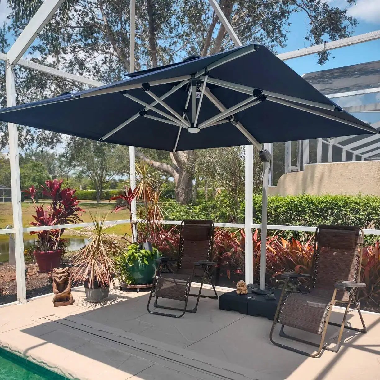 PURPLE LEAF 9' X 12' Double Top Deluxe Solar Powered LED Rectangle Patio Umbrella Offset Hanging Umbrella Outdoor Market Umbrella Garden Umbrella,Navy Blue by GreenHaven Gardens