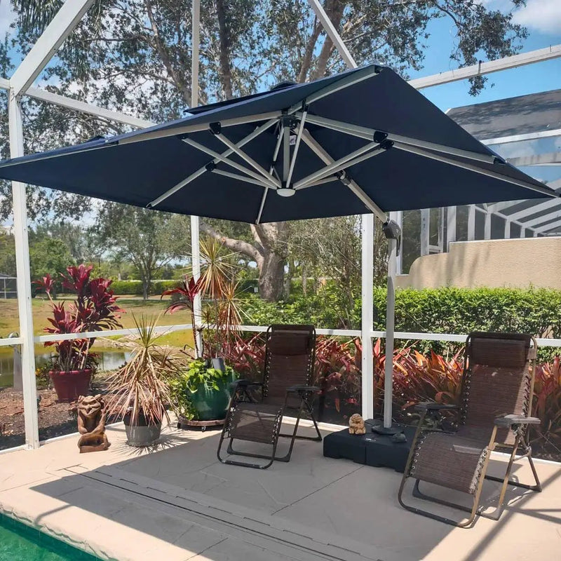 PURPLE LEAF 9' X 12' Double Top Deluxe Solar Powered LED Rectangle Patio Umbrella Offset Hanging Umbrella Outdoor Market Umbrella Garden Umbrella,Navy Blue by GreenHaven Gardens