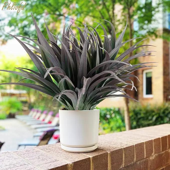 6Pcs Artificial Grass Fake Plants 17.3in Outdoor Plants UV Resistant Faux Greenery Stems Fake Grass for Home Window Garden Office Patio Pathway Front Porch Halloween Décor Green & Black by GreenHaven Gardens