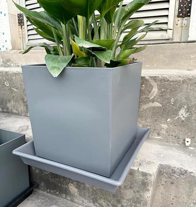 Square Plant Saucer 14 Inch 2 Pack，Plant Stand Plant Trays for Pots Heavy Duty Gray Plastic Plant Saucers for Indoors Outdoors, Flower Pot No Holes Plant Lover Gardening Gifts by GreenHaven Gardens