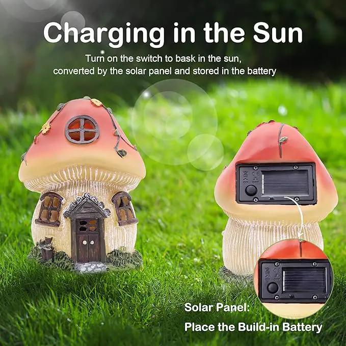 Attivolife Mushroom Fairy House Solar Light, Outdoor Home Garden Resin Statue Flickering LED Lamp, Lawn Porch Patio Yard Backyard Plant Decoration, Unique Gift for Women Mom Housewarming Birthday by GreenHaven Gardens
