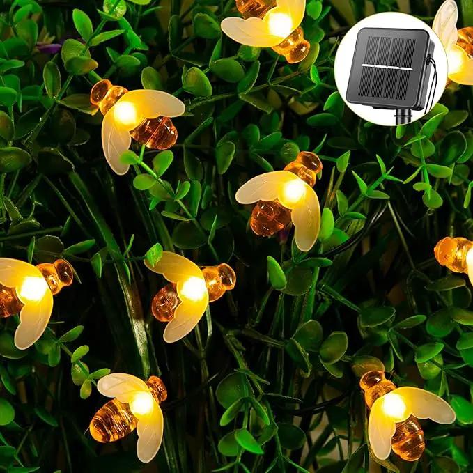Solar Bee String Lights Outdoor 31FT 50 LED Honeybee Fairy Lights with 8 Lighting Modes, Waterproof Solar Bumble Bee for Patio Yard Garden Grass Wedding Christmas Party Decor, Warm White by GreenHaven Gardens