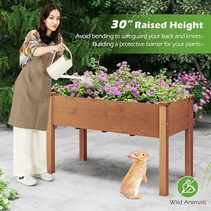 Giantex Raised Garden Bed, Elevated Wood Planter Box with Protective Liner and Drain Hole, Gardening Planter Raised Bed for Planting Vegetables Flowers Succulents Herbs, 49" Lx23 Wx30 H by GreenHaven Gardens