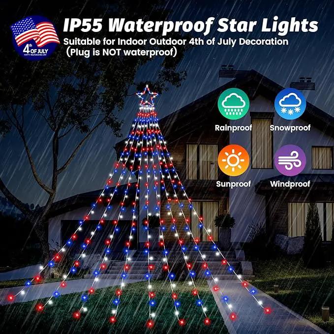 4th of July Decorations Lights, Red White Blue String Lights 320 LED 11.5 Ft Flag Stars Patriotic Light with Big Star Topper Waterproof 8 Light Modes for Indoor Outdoor Memorial Day Independence Day by GreenHaven Gardens