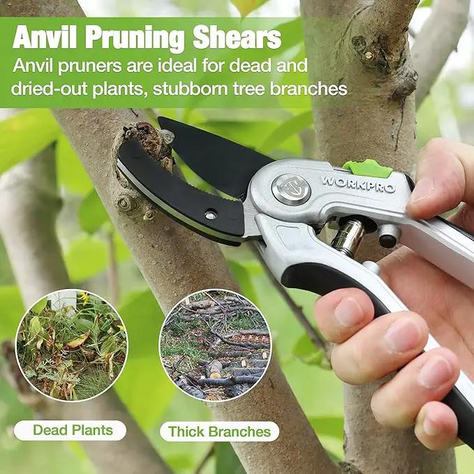 WORKPRO Garden Anvil Pruning Shears, 8" Pruning Scissors Heavy Duty with Ergonomically Design Handle, Labor-Saving Garden Clippers Hand Tools for Thick Dry branches and Dead Plants by GreenHaven Gardens