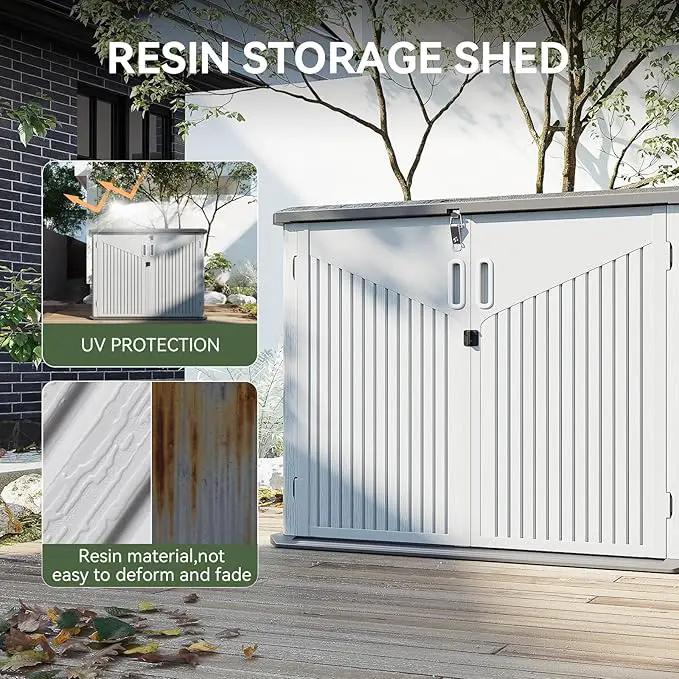 Aoxun 35 Cu.Ft Outdoor Storage Shed, Waterproof Horizontal Resin Cabinet for Trash Cans, Lawn Mowers, Generators, and Garden Tools, White by GreenHaven Gardens
