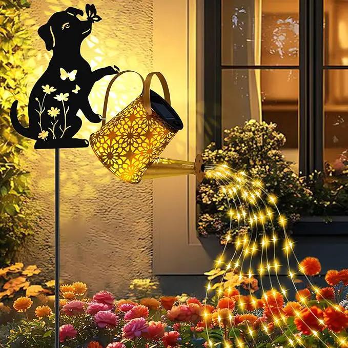 Solar Lights Outdoor Decorative, Watering Can with Cascading Lights, with Dog Silhouette Garden Stakes, Waterproof Metal Garden Decor for Yard Art, Outside, Patio, Lawn Ornaments by GreenHaven Gardens