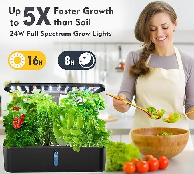 Hydroponics Growing System Kit 12 Pods Indoor Garden, Hydroponic Herb Garden Kit Indoor with LED Grow Light, Smart Indoor Garden, Adjustable Height, Auto Timer, Quiet Pump, Gift for Mom Women, Black by GreenHaven Gardens