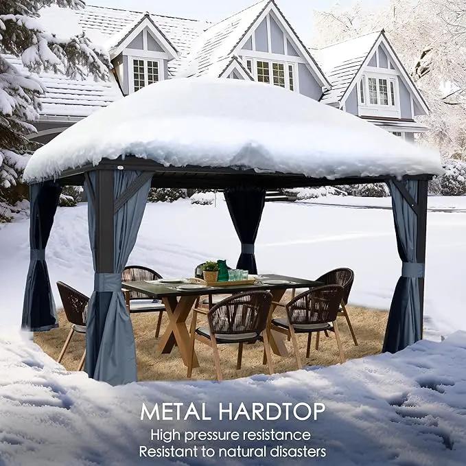 Kozyard Alexander 10' X 12' Hardtop, Aluminum Metal Gazebo with Galvanized Steel Double Roof Canopy, Curtain and Netting, Permanent Pavilion for Patio, Backyard, Deck, Lawn (Gray) by GreenHaven Gardens